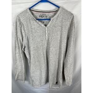 MBX Men's XL Gray Speckled Henley Long Sleeve T-Shirt Cotton Blend Casual